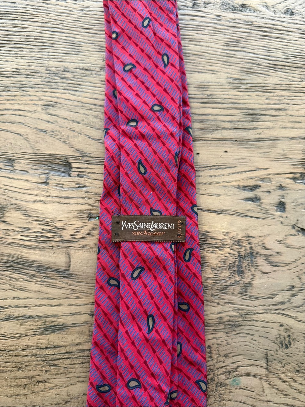 Yves Saint Laurent Pink and Navy Patterned Silk Tie